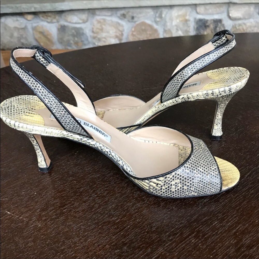 Manolo Blahnik Sling back snake skin low heel